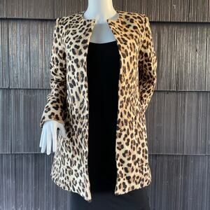 🔥ZARA Leopard Mob Wife Preppy Office Casual Woven Blazer Jacket Made In Spain